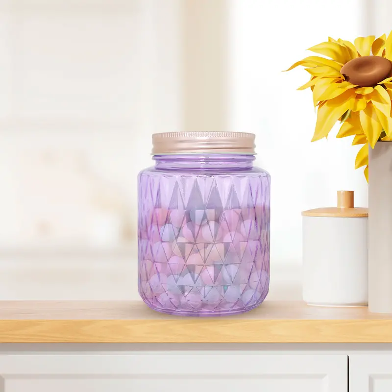 Frasco De Vidrio Diseño Rombos Con Tapa, Color Morado, Capacidad 1000 Ml 2