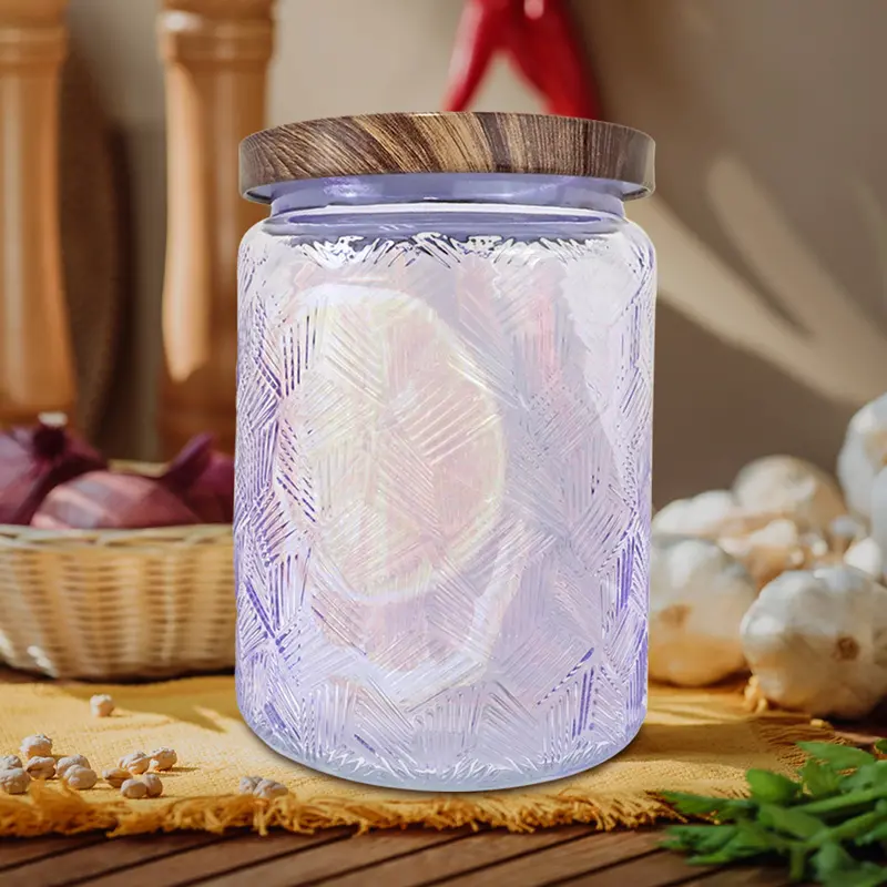 Frasco De Vidrio Texturizado Con Tapa, Color Morado, Capacidad 700 Ml 1