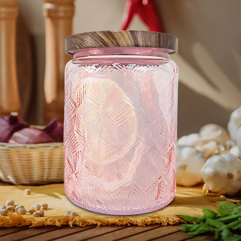 Frasco De Vidrio Texturizado Con Tapa, Color Rosa, Capacidad 700 Ml 1