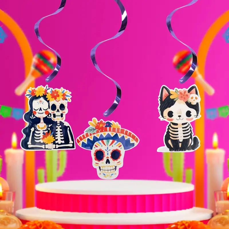 Gatito Catrín, Decoraciones Colgantes Con Espiral, 3 Pzas 1