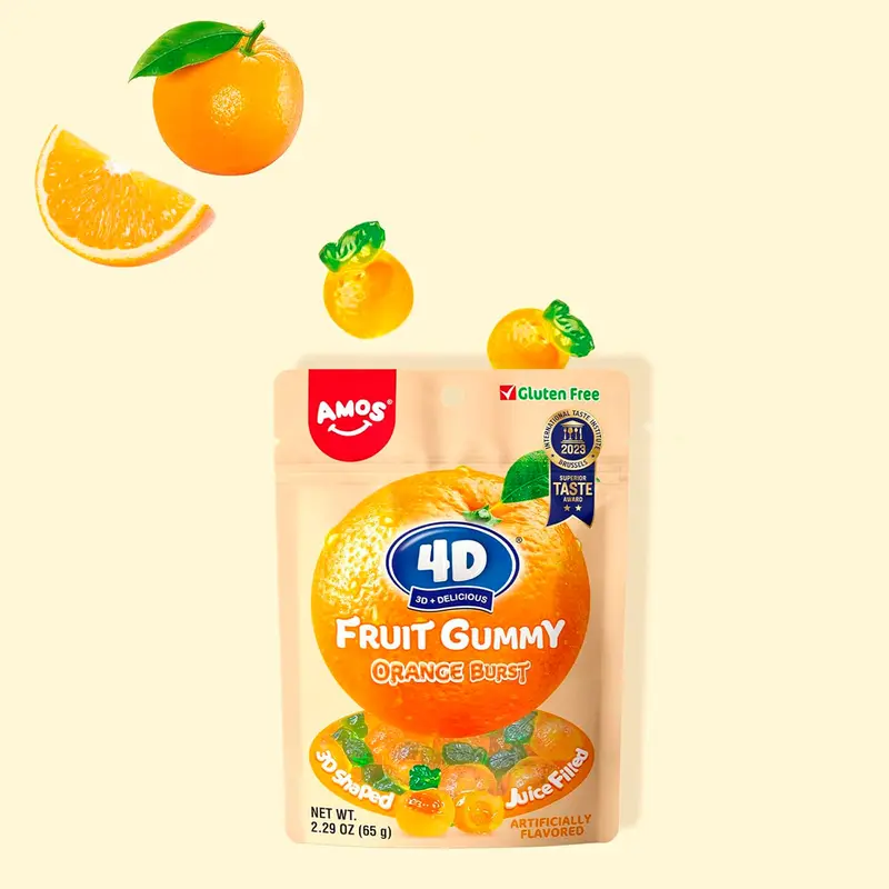 Gomitas Rellena En Forma Y Sabor Naranja, Amos 62 Gr. 1