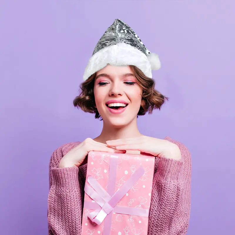 Gorro Navideño De Santa Claus Con Lentejuelas Color Plata 1