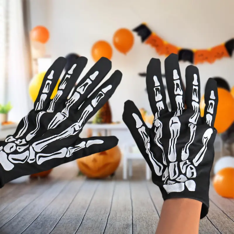 Guantes Color Negro Con Diseño De Esqueleto 1