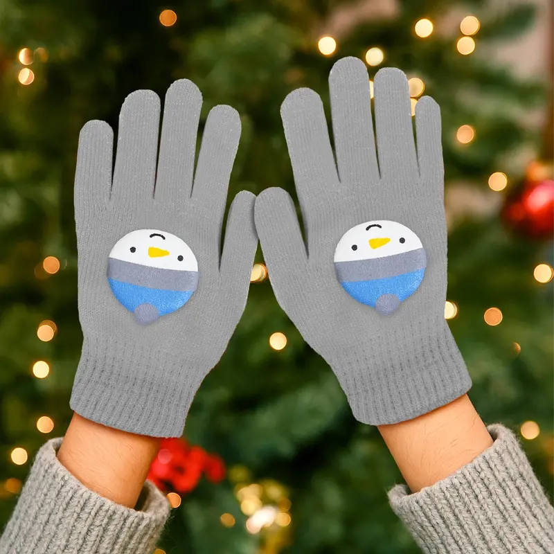Guantes Navideños, Color Gris, Muñeco De Nieve 1
