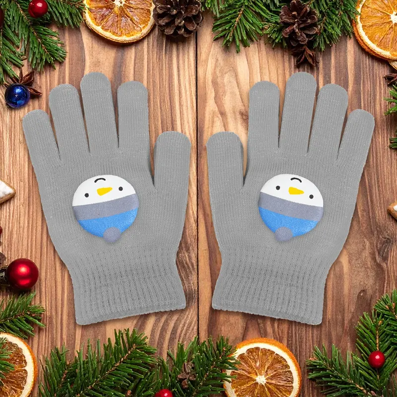 Guantes Navideños, Color Gris, Muñeco De Nieve 2