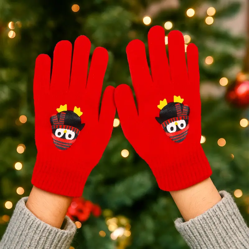 Guantes Navideños, Color Rojo, Pingüino 1