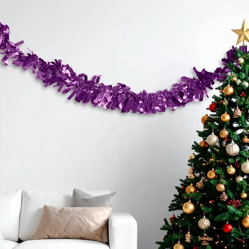 Guirnalda Navideña, Color Morado, Tinsel, 2.5 M 2