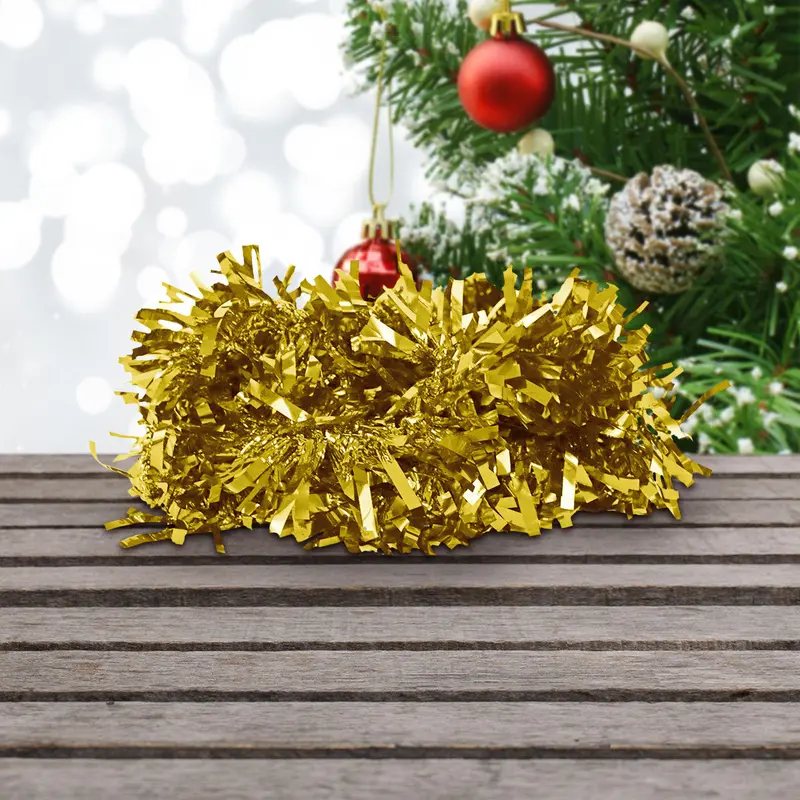 Guirnalda Navideña, Color Oro, Tinsel, 2.5 M 2