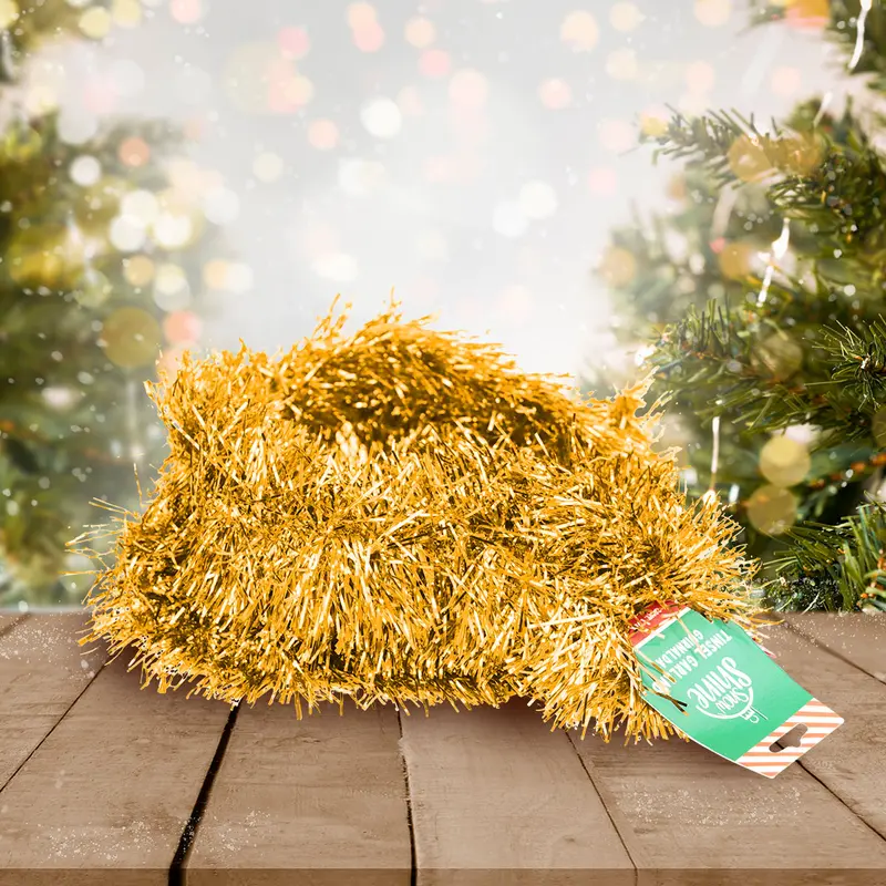 Guirnalda Navideña De Tinsel Brillante Color Oro, 1.3M 2