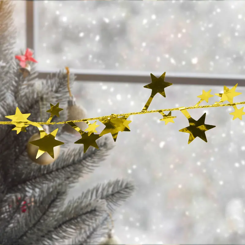 Guirnalda Navideña De Tinsel Brillante Color Oro, 7.5M 2