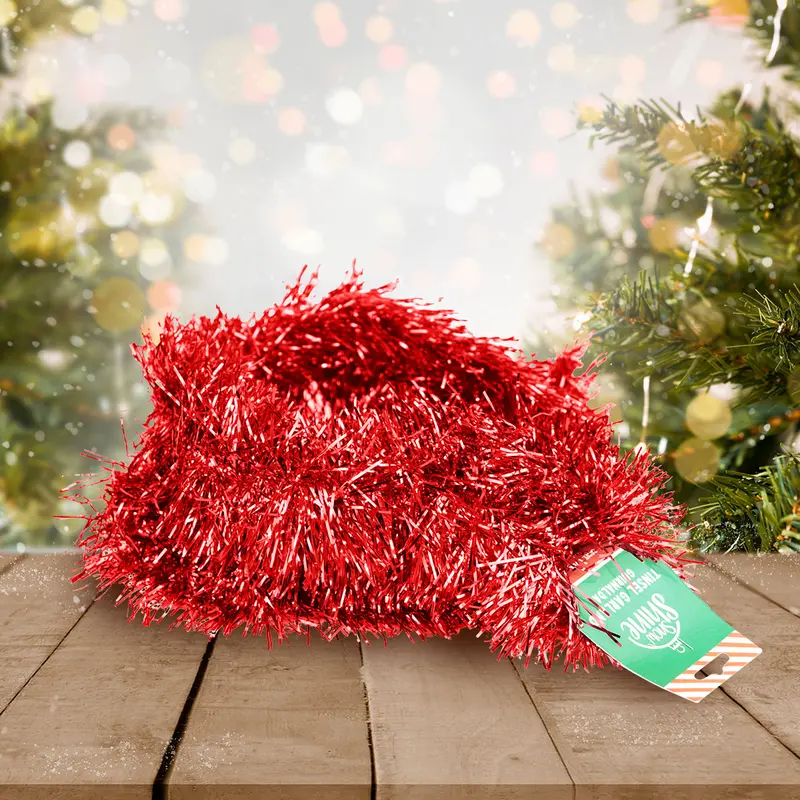 Guirnalda Navideña De Tinsel Brillante Color Rojo, 1.3M 2