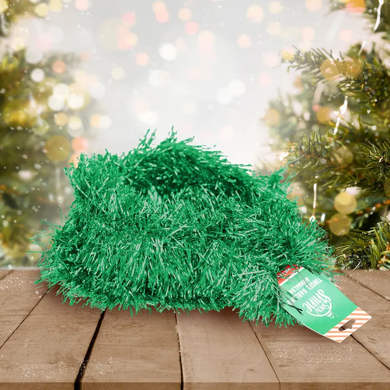 Guirnalda Navideña De Tinsel Brillante Color Verde, 1.3M 2