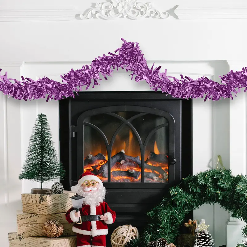 Guirnalda Navideña De Tinsel Color Morado, 2M 2