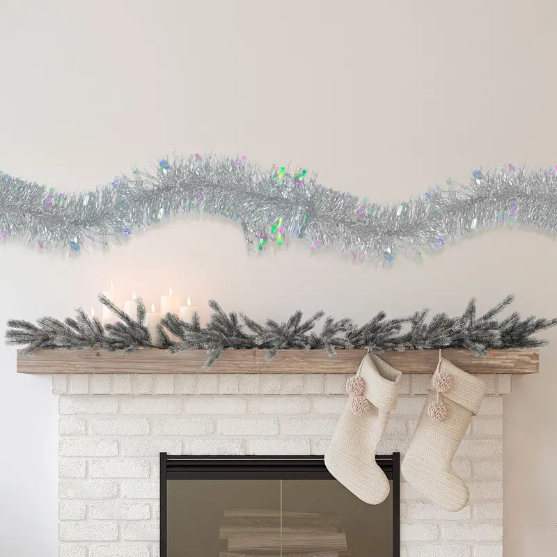 Guirnalda Navideña De Tinsel, Color Plata 2