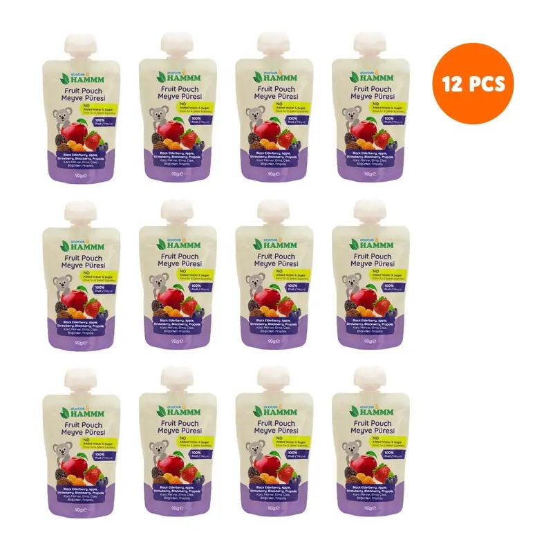 Hammm Black Elderbery Apple Strawbery Blackberry & Propolis Puree Pouch (12X90g) 1