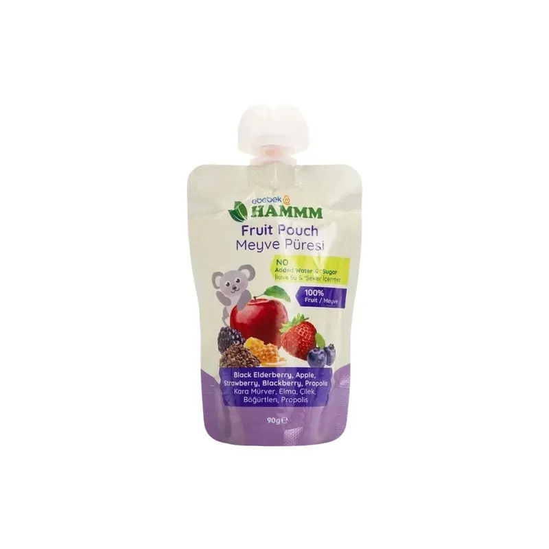 Hammm Black Elderbery Apple Strawbery Blackberry & Propolis Puree Pouch 90G 1