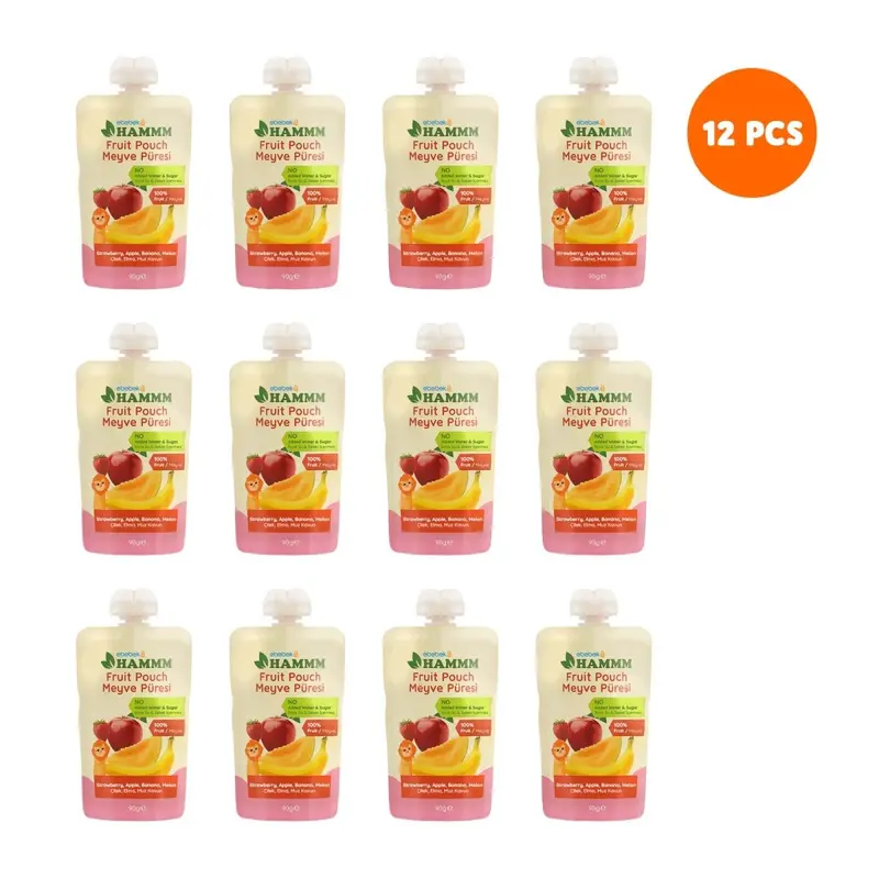 Hammm Strawberry Apple Banana & Melon Puree Pouch (12X90g) 1