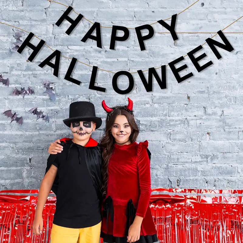 Happy Halloween, Banner Metálico Para Decoración, Color Rojo 1