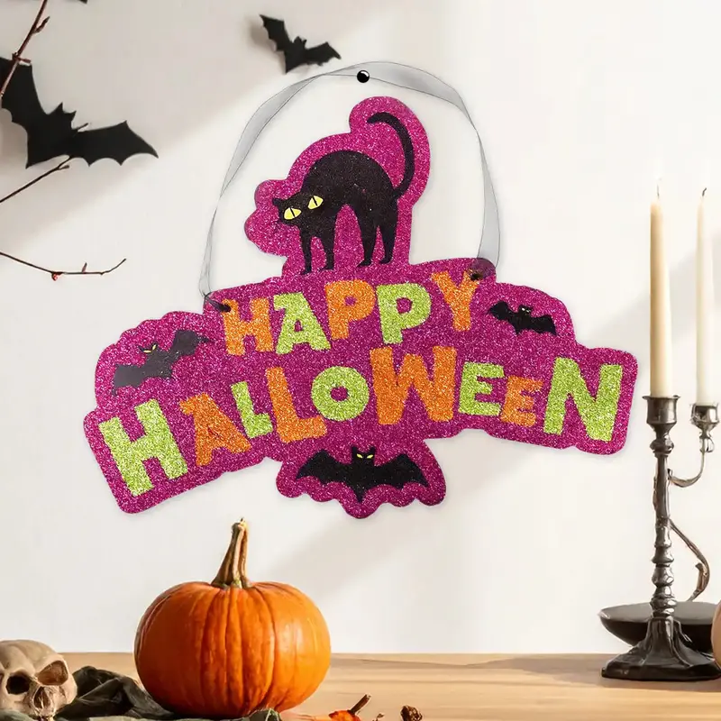 Happy Halloween, Letrero Colgante Con Glitter, Halloween 1