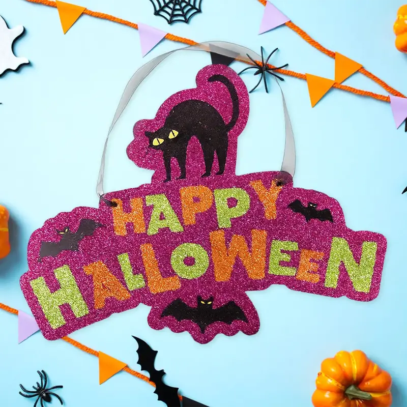 Happy Halloween, Letrero Colgante Con Glitter, Halloween 2