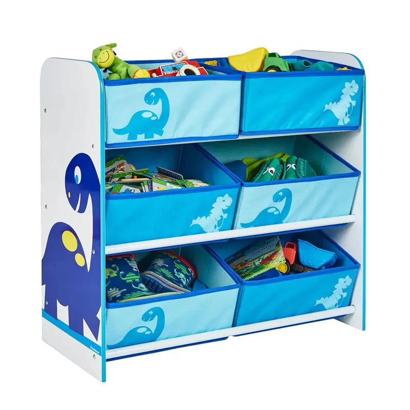 Hello Home Kids Bedroom Toy Storage Unit With 6 Fabric Storage Boxes - Dinosaur 1