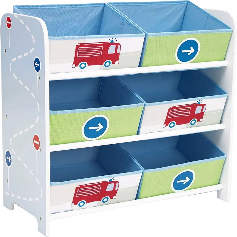 Hello Home Kids Bedroom Toy Storage Unit With 6 Fabric Storage Boxes - Vehicles 1