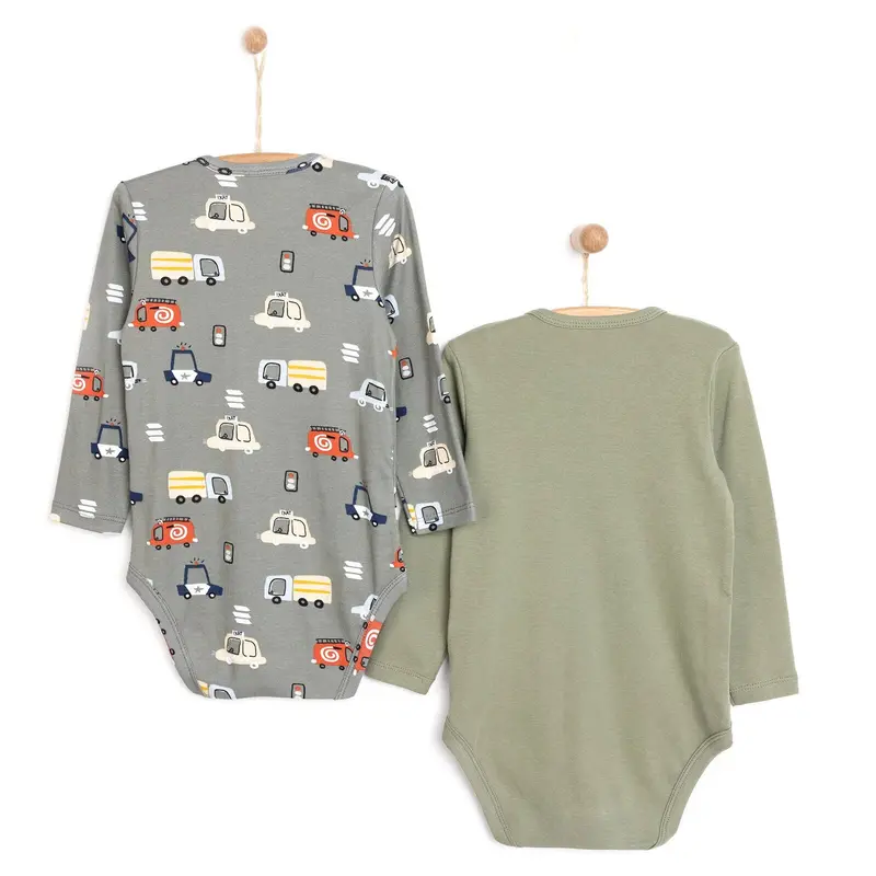 Hellobaby Baby Boy Long Sleeve Bodysuit 2Pcs - Khaki 1