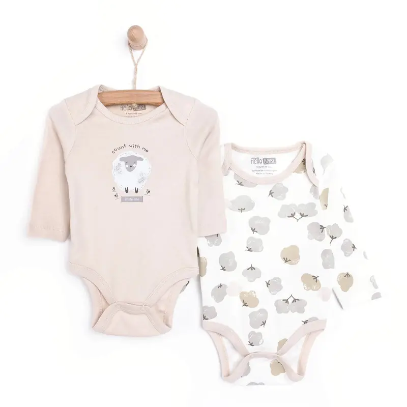 Hellobaby Baby Girl Long Sleeve Bodysuit 2 Pcs - Beige 1