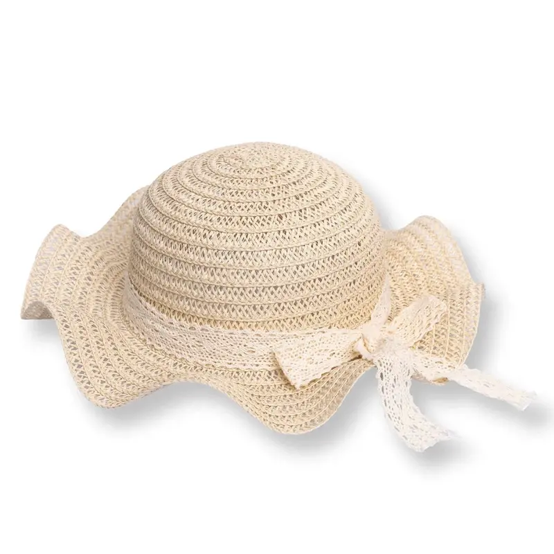 Hellobaby Baby Girl Straw Ribbon Hat - Ecru 1