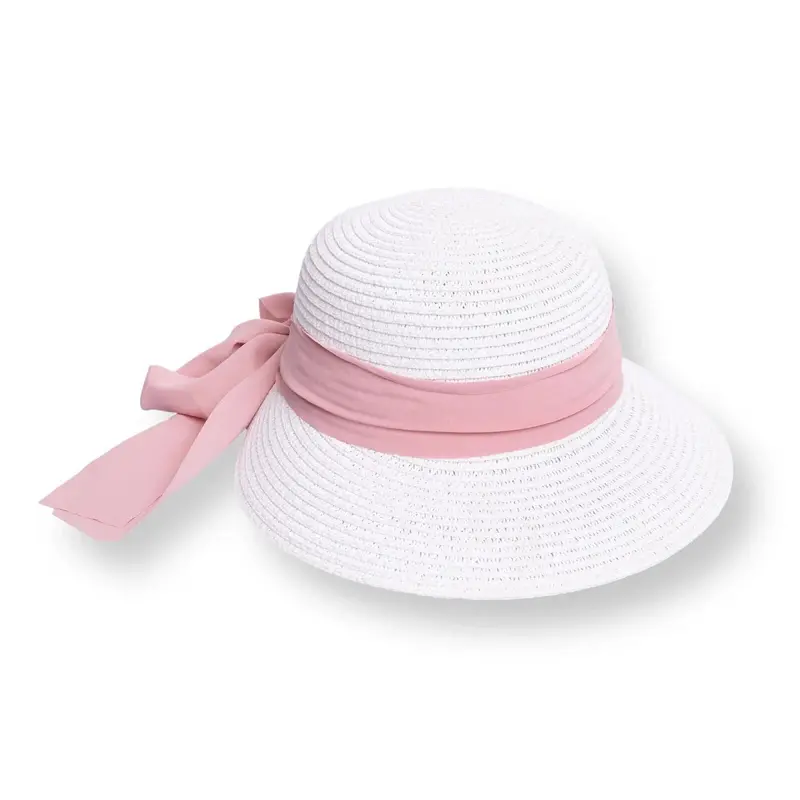 Hellobaby Baby Girl Straw Ribbon Hat - White 1