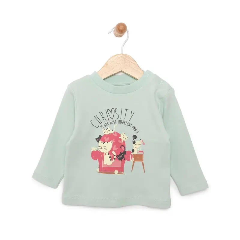 Hellobaby Basic Cat Printed Interlock Long Sleeve T-Shirt - Multicolour 1
