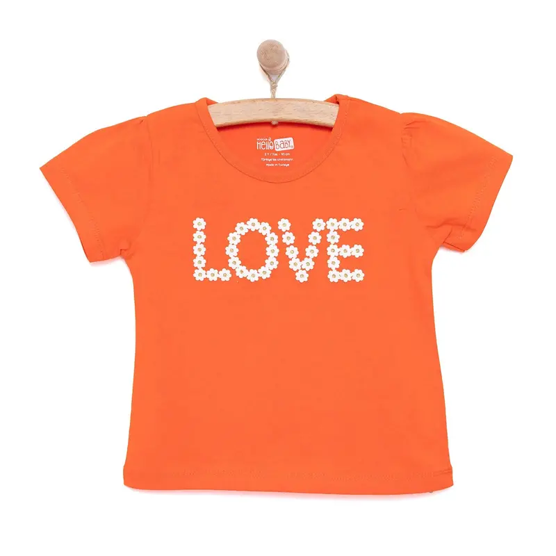 Hellobaby Basic Girl Daisy Patterned T-Shirt - Coral 1