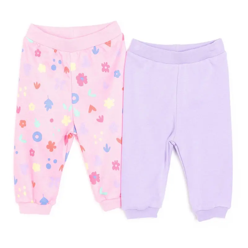 Hellobaby Basic Girl Flower Patterned Footed Bottom 2 Pcs - Pink 1