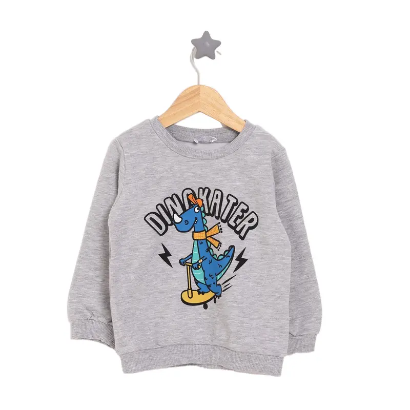 Hellobaby Basic Low Raised Dinokater Printed Sweatshirt - Grey Melange 1