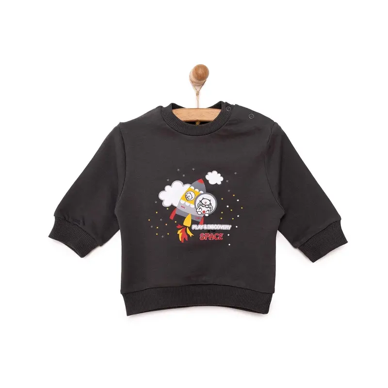 Hellobaby Basic Low Raised Lion Printed Sweatshirt - Dark Grey 1