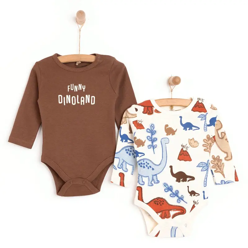 Hellobaby Boy 2-Pack Long Sleeve Bodysuit - Beige 1