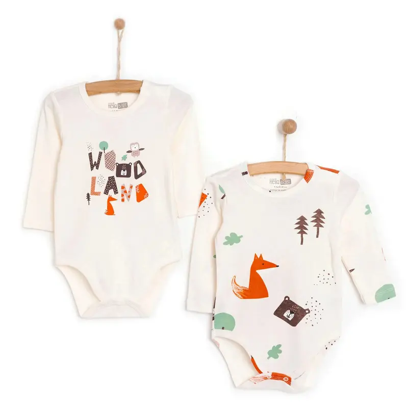 Hellobaby Boy 2-Pack Long Sleeve Bodysuit - Beige 1