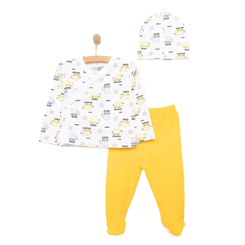 Hellobaby Boy Wrapover Top-Hat-Footed Bottom - Ecru 1