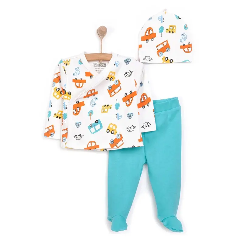 Hellobaby Boy Wrapover Top-Hat-Footed Bottom - Ecru 1