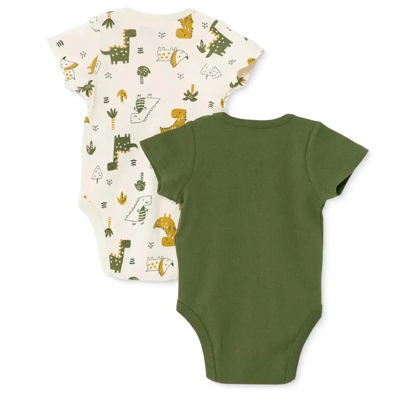 Hellobaby Boys 2-Pack Short-Sleeve Bodysuits Dinosaur Print Snap Fastening Popper Neck Short Sleeve - Khaki 2