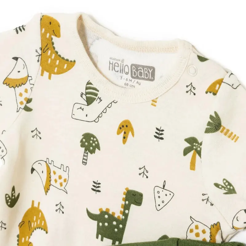 Hellobaby Boys 2-Pack Short-Sleeve Bodysuits Dinosaur Print Snap Fastening Popper Neck Short Sleeve - Khaki 3