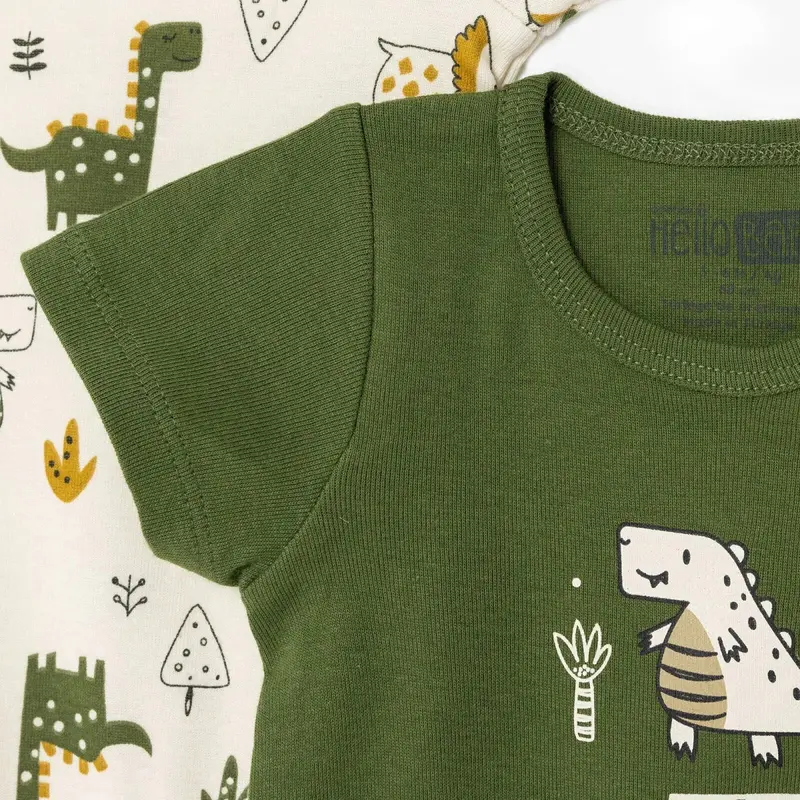 Hellobaby Boys 2-Pack Short-Sleeve Bodysuits Dinosaur Print Snap Fastening Popper Neck Short Sleeve - Khaki 4