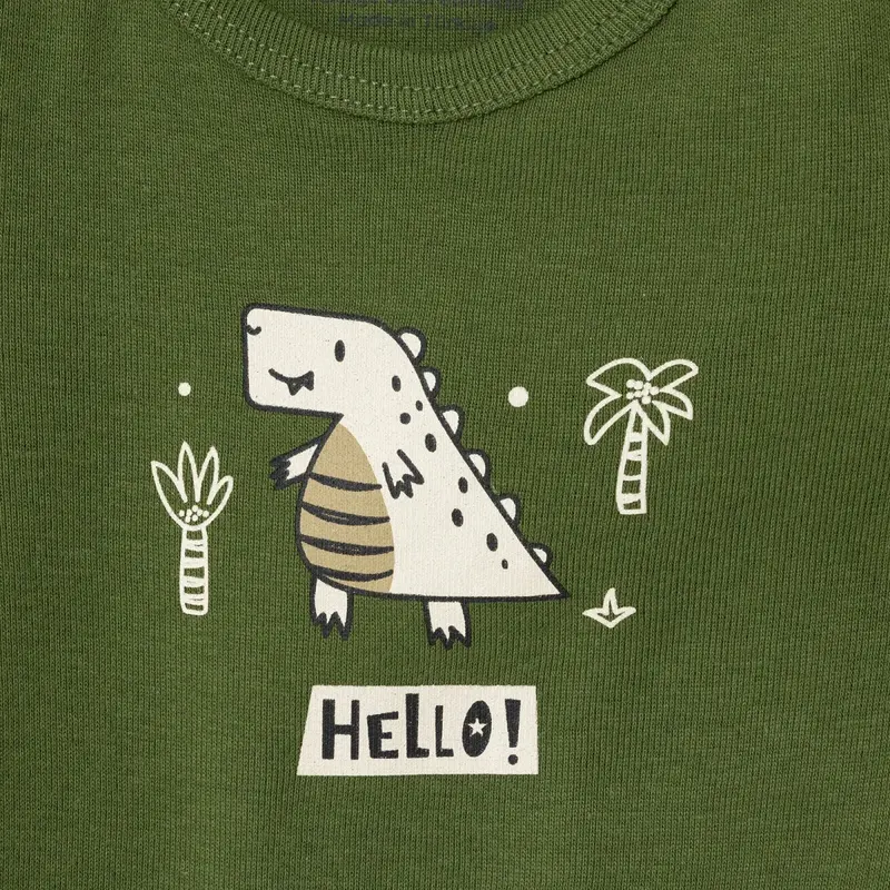 Hellobaby Boys 2-Pack Short-Sleeve Bodysuits Dinosaur Print Snap Fastening Popper Neck Short Sleeve - Khaki 6