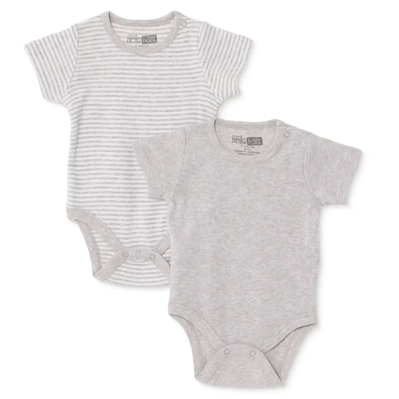 Hellobaby Boys 2-Pack Short-Sleeve Bodysuits Snap Fastening Popper Neck Short Sleeve - Light Brown 1