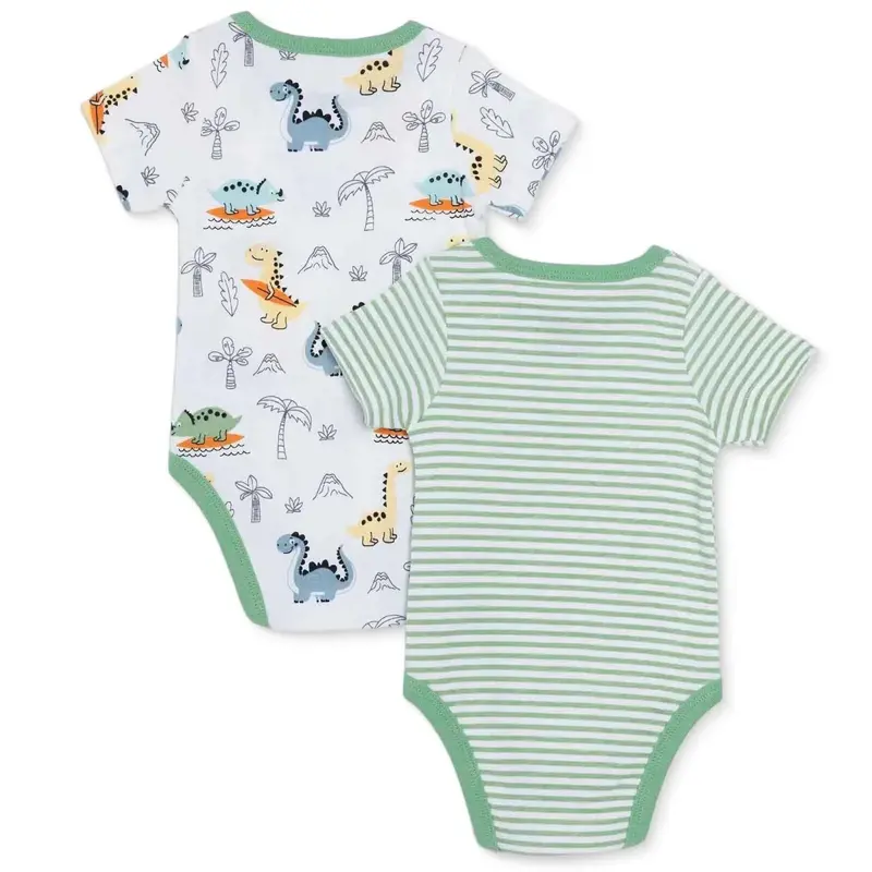Hellobaby Boys 2-Pack Short-Sleeve Bodysuits Striped Snap Fastening Popper Neck Short Sleeve - Green 2