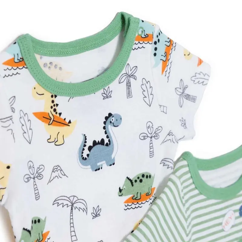 Hellobaby Boys 2-Pack Short-Sleeve Bodysuits Striped Snap Fastening Popper Neck Short Sleeve - Green 3