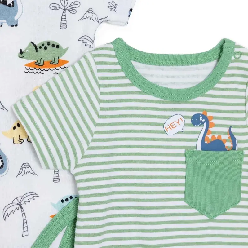 Hellobaby Boys 2-Pack Short-Sleeve Bodysuits Striped Snap Fastening Popper Neck Short Sleeve - Green 4