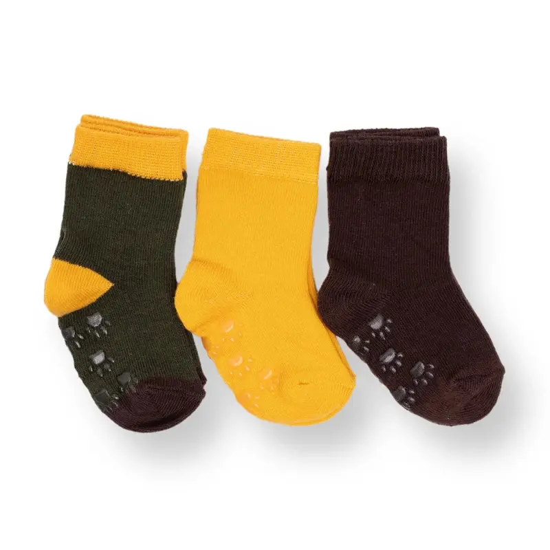Hellobaby Boys 3-Pack Non-Slip Baby Socks - Khaki 1