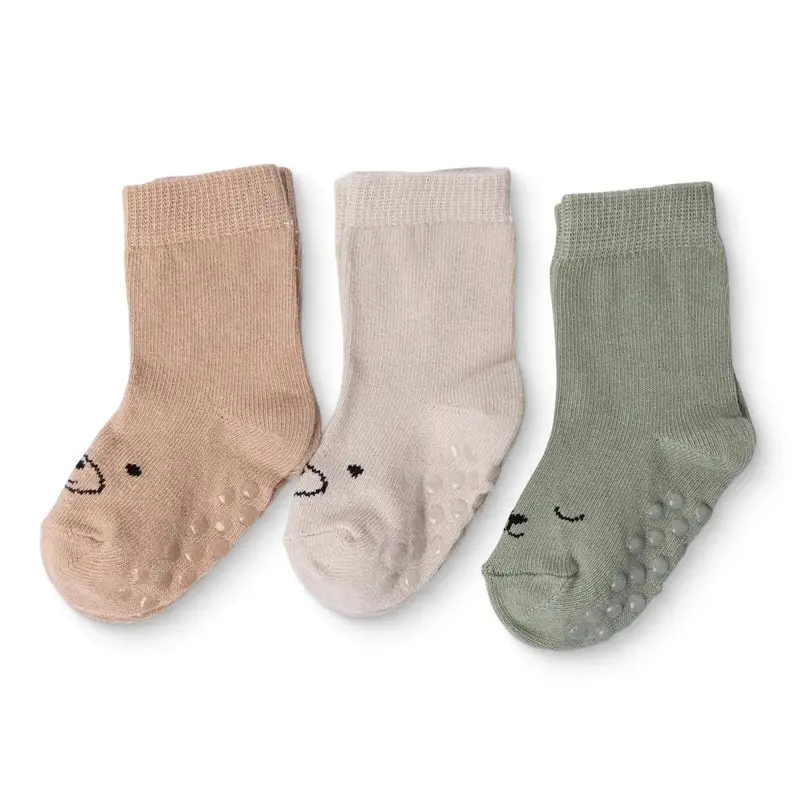 Hellobaby Boys 3-Pack Non-Slip Socks Animal Print - Beige 1