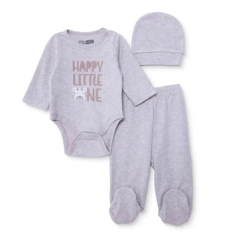 Hellobaby Boys Body-Footed Bottom-Hat Animal Envelope Neck Long Leg Long Sleeve - Beige Melange 1